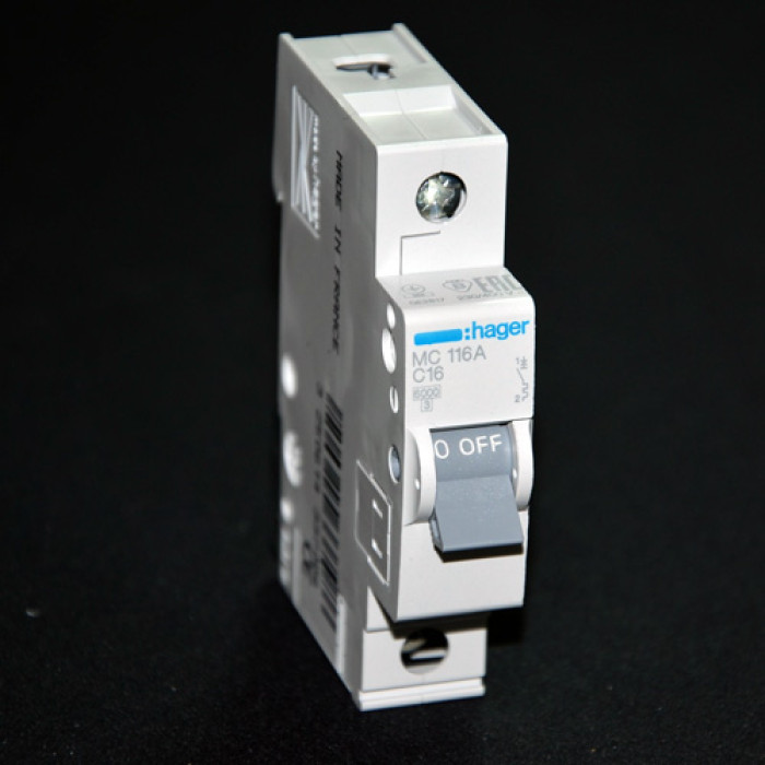 Hager MCN116 circuit breaker 1P 6kA C-16A 1M