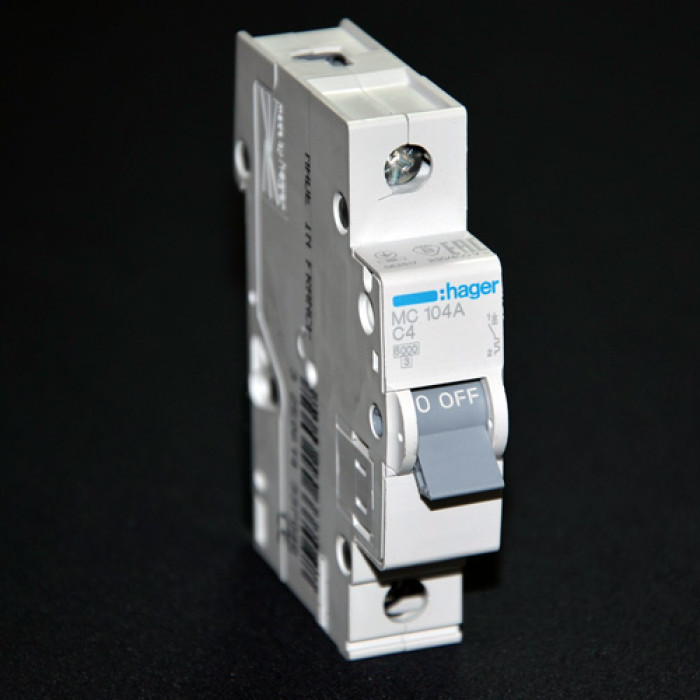 Hager MCN104 circuit breaker 1P 6kA C-4A 1M