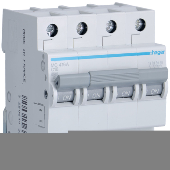 Hager 4P 6kA C-16A 4M Circuit Breaker, MCN416