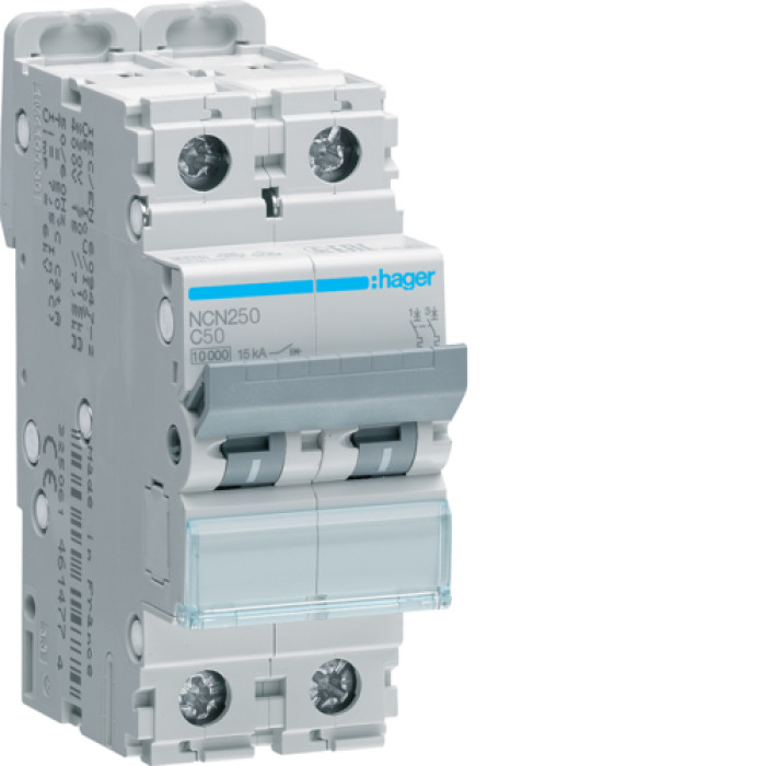 Hager 2P 10kA C-50A 2M Circuit Breaker, NCN250