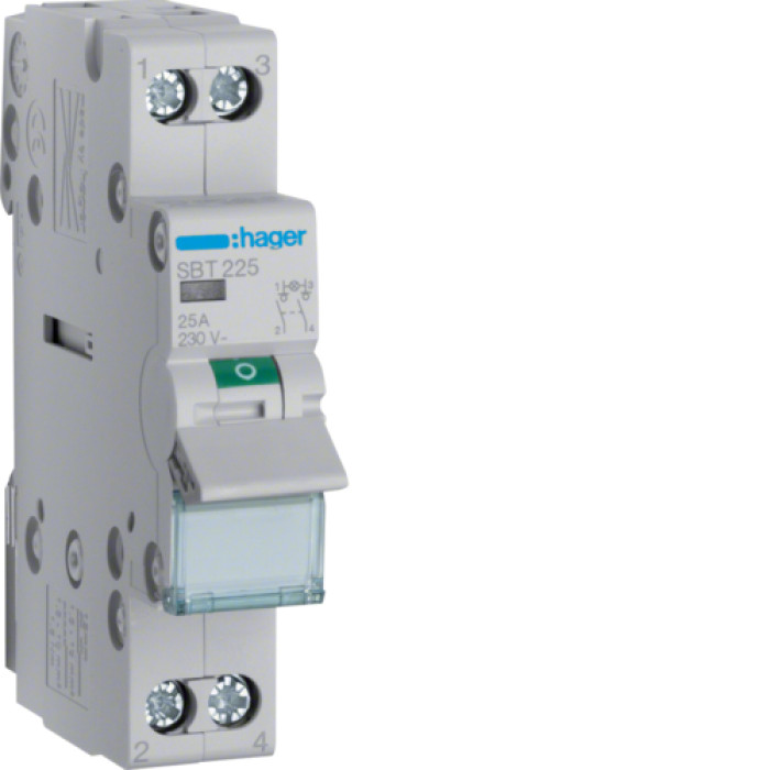 Hager Load Switch, 2-Pole, with On/Off Indicator, 25A/230V, SBT225