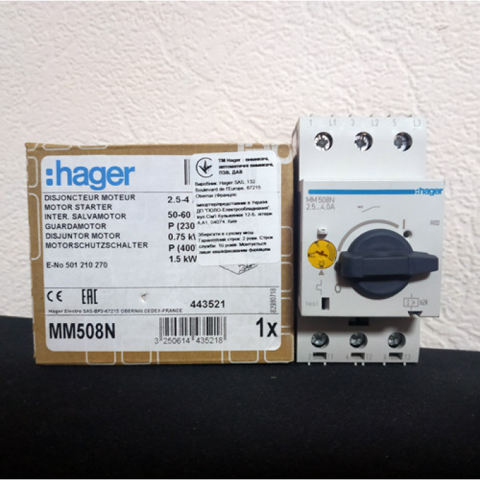 HAGER MM508N автомат. защиты двигателя, 2,5М