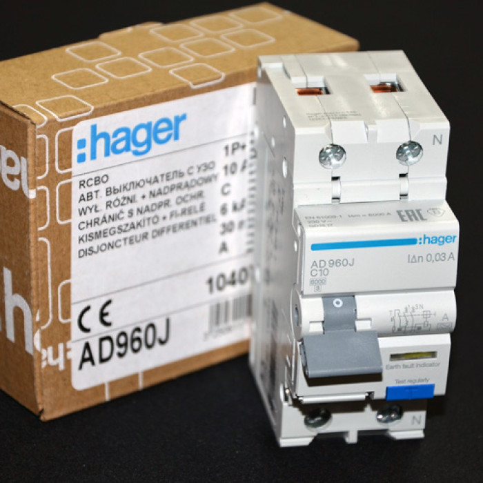 Дифавтомат Hager ADA960D 1P+N 6kA C-10A 30mA A