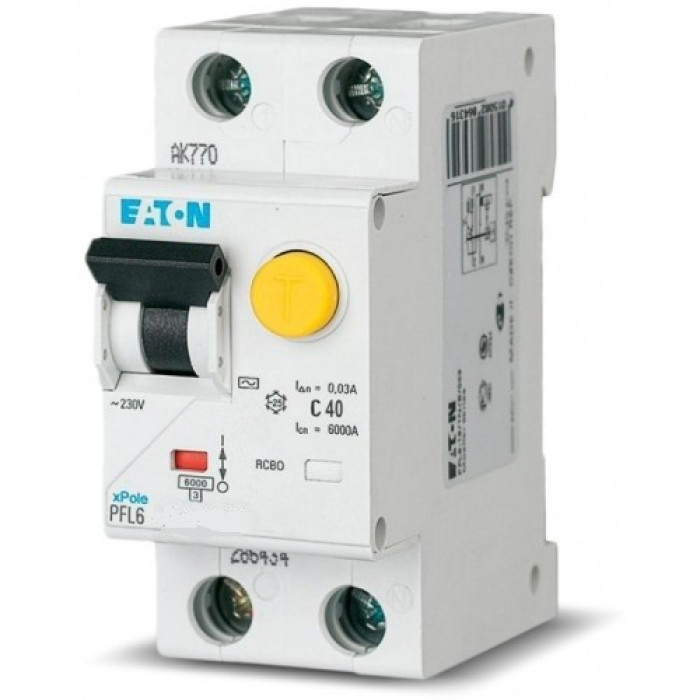 Дифференциальный автомат 2п 10A PFL6-10/1N/B/003 30mA EATON