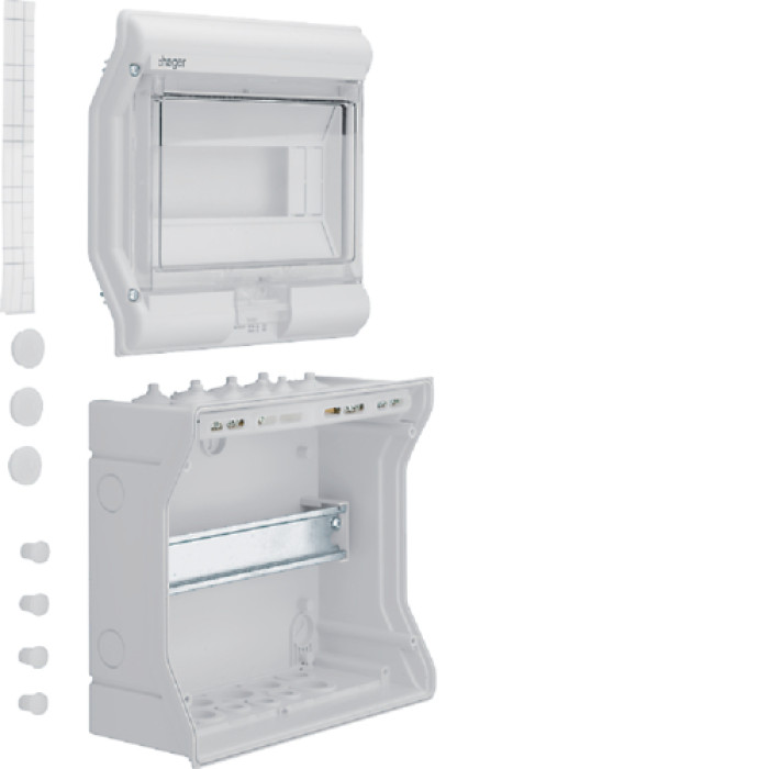 Distribution board for 10 modules, grounding with transparent doors, IP65, VECTOR