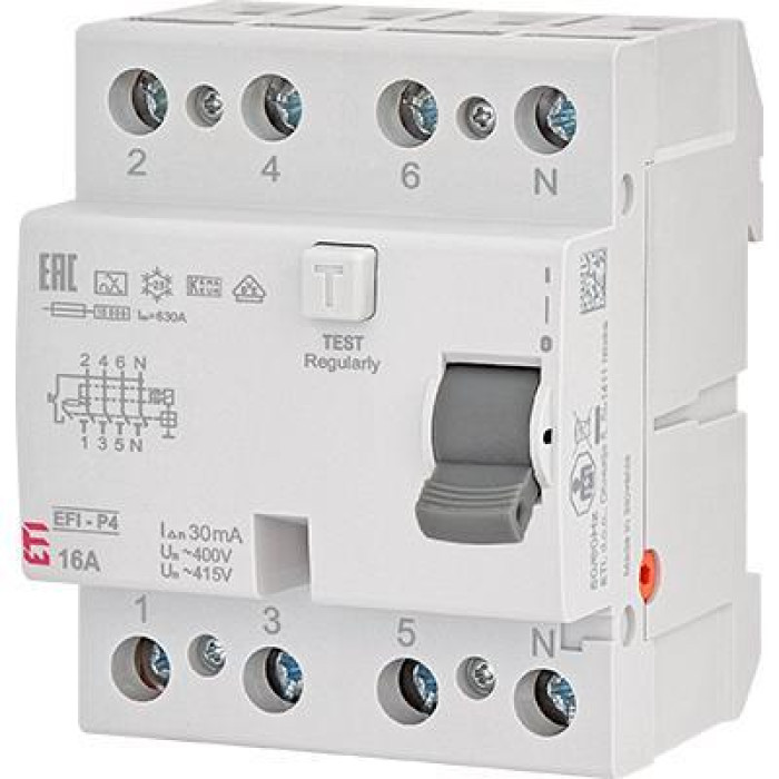 Residual current relay (RCD) 4p EFI6-P4 16/0.03 type A (6kA) ETI