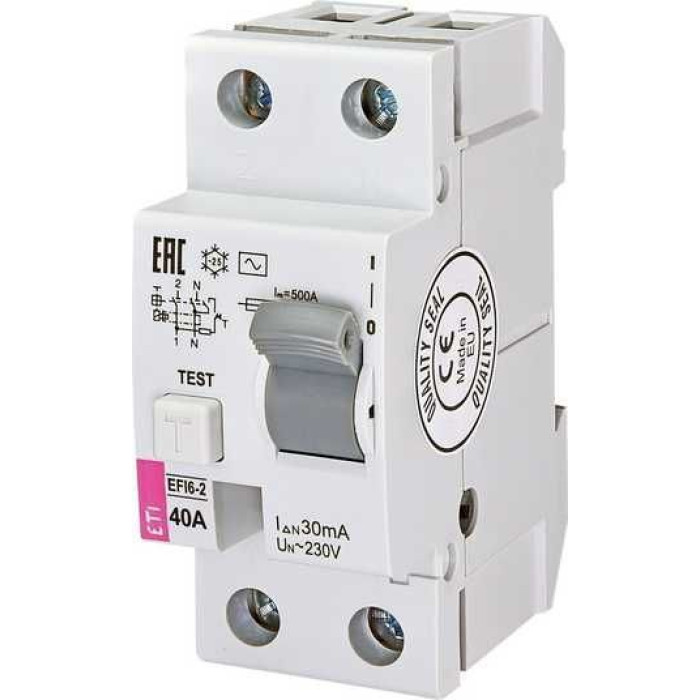 Реле дифференциальное (УЗО) 2р EFI6-P2 40/0,03 тип A (6kA) ETI