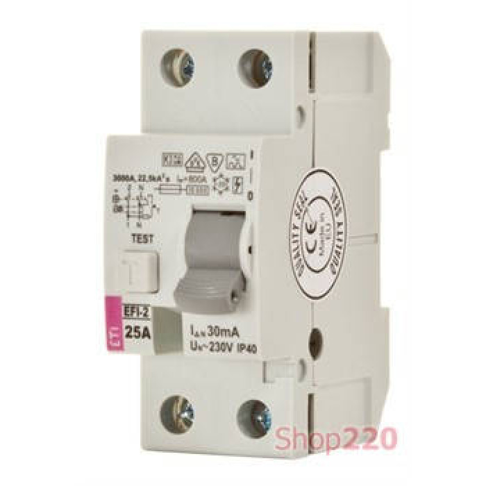 Differential relay (RCD) 2p EFI6-P2 25/0.03 type A (6kA) ETI