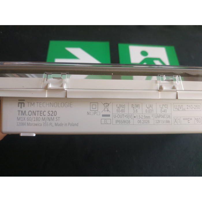 Emergency light ONTEC S20 M1X 60/180 M/NM ST/W 1/3h IP65 (1/2 mode)