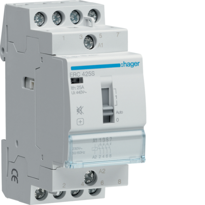 Hager silent contactor, with manual control, 25A, 4HB, 230V ERC425S