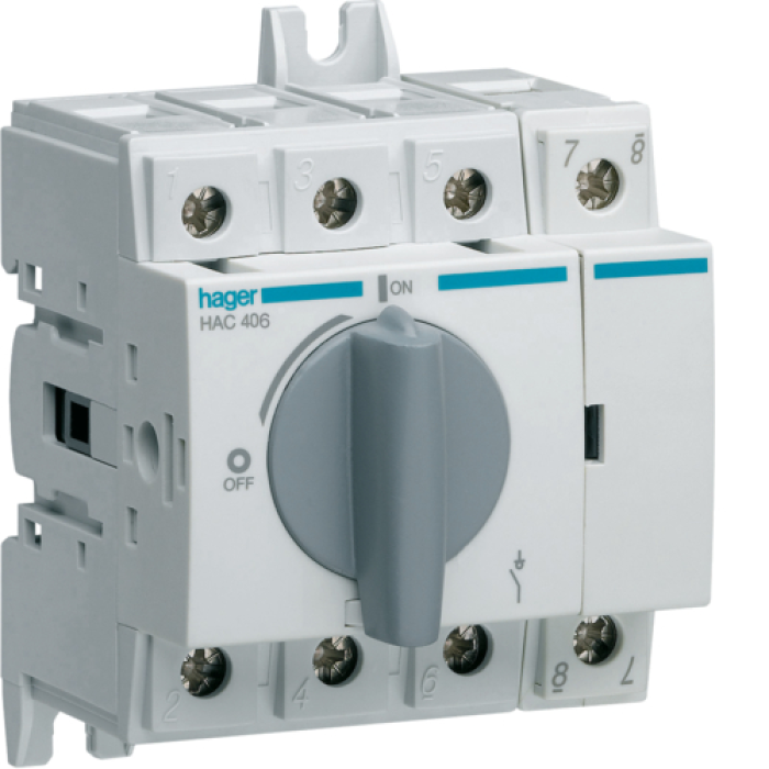 Hager load switch, modular up to 35 mm2, 4 pole 63 A, HAC406