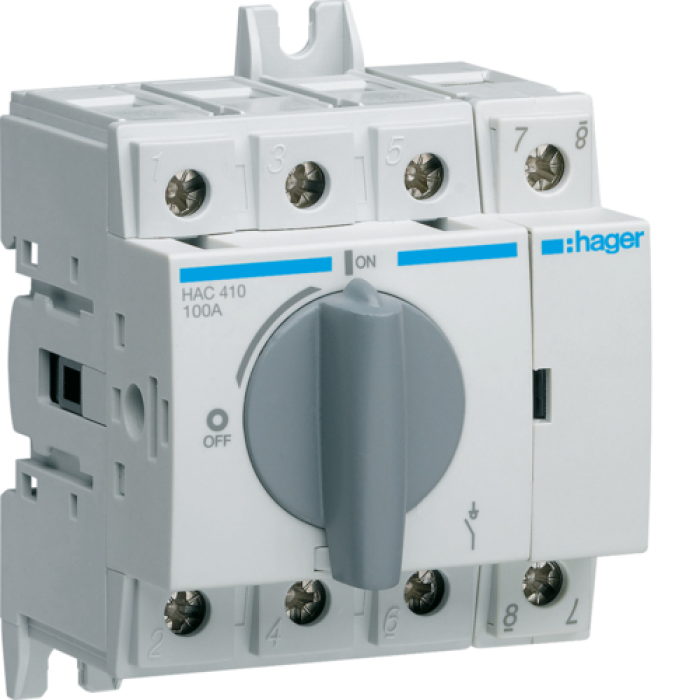 Hager load switch, modular up to 35 mm2, 4 pole 100 A, HAC410