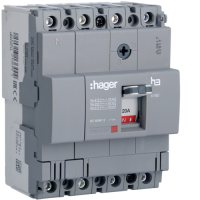 Автоматичний перемикач Hager x160. In=20А. 4п. 18kA. Тфікс./мфікс., HDA021L
