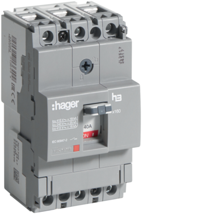 Hager x160 HDA040L, In=40A, 3p, 18kA, circuit breaker