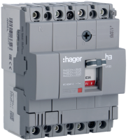 Hager circuit breaker x160. In=63A. 4 points. 18kA. Fixed/multi-fixed., HDA064L