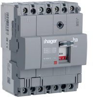 Автоматический выключатель Hager x160. In=80А. 4п. 18kA. Тффикс./мффикс., HDA081L