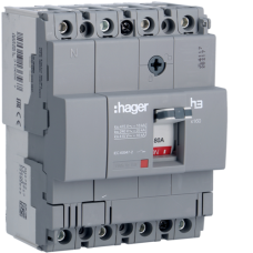 Автоматичний перемикач Hager x160. In=80А. 4п. 18kA. Тфікс./мфікс., HDA081L