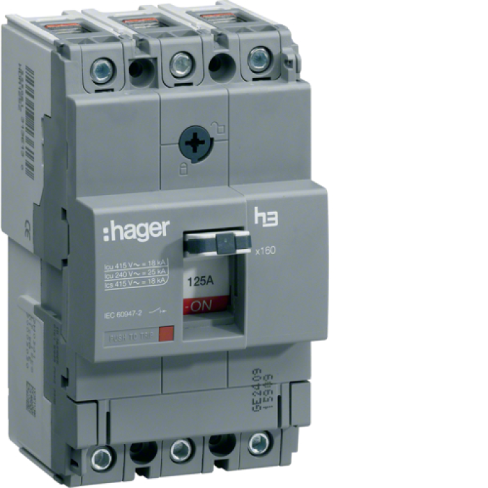 Hager circuit breaker x160. In=80A. 3 points. 40kA. Trigger/Mfix., HNA080H