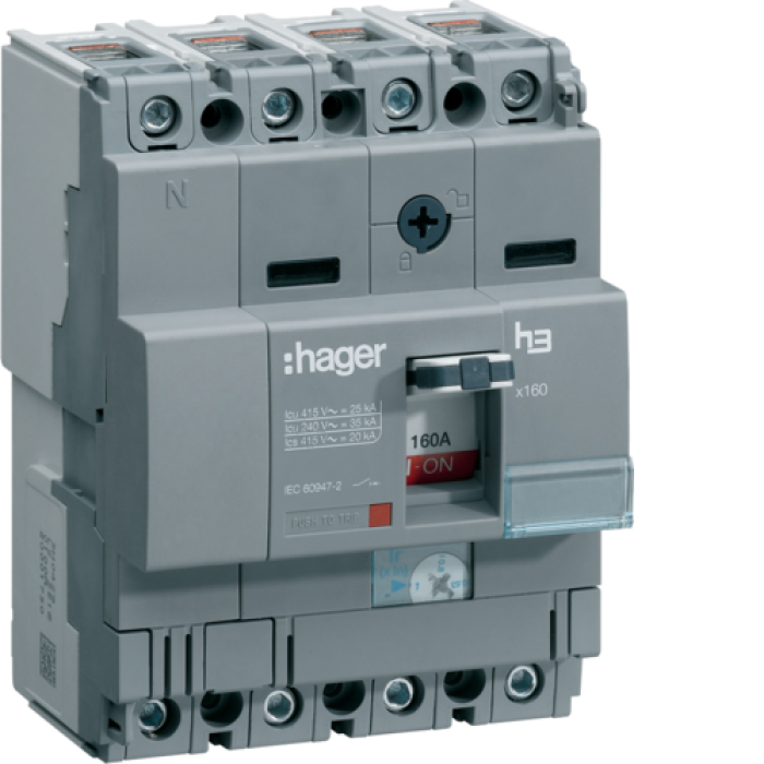 Hager circuit breaker x160. In=160A. 4 points. 40kA. Trigger/Mfix., HNA161H