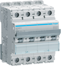 Hager 4P 10kA C-4A 4M Circuit Breaker, NCN404