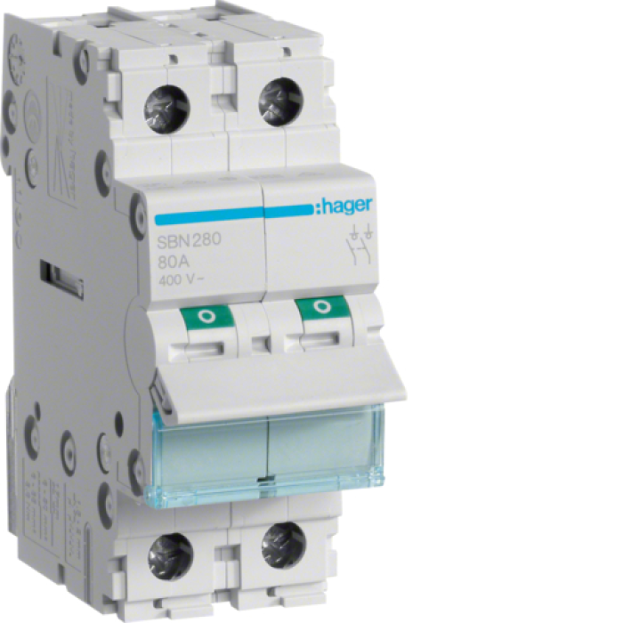 Hager Load Switch, 2-Pole 80A/400V, SBN280