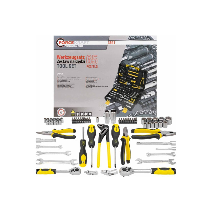Combination tool set 65 pcs. 1/4", 3/8" (6-gr.) (4-24 mm) FORCEKRAFT FK-3651