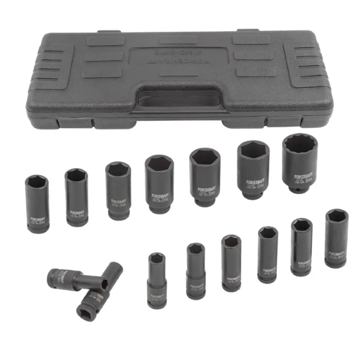 1/2" deep impact socket set, 15 pcs. (6-gr.) (10-36 mm) FORCEKRAFT FK-4166D-5MPB
