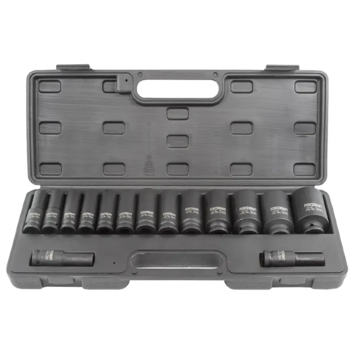 1/2" deep impact socket set, 15 pcs. (6-gr.) (10-36 mm) FORCEKRAFT FK-4166D-5MPB