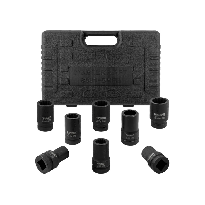 Set of deep impact sockets 1'', 8 pcs. (12-gr.) (22-41 mm) FORCEKRAFT FK-8081-9MPB