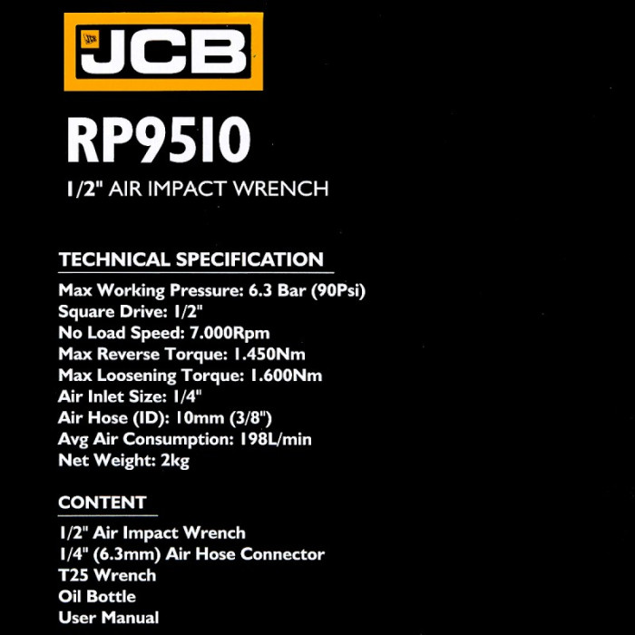 Гайковерт пневматичний 1/2" 1450 Нм JCB Tools JCB-RP9510