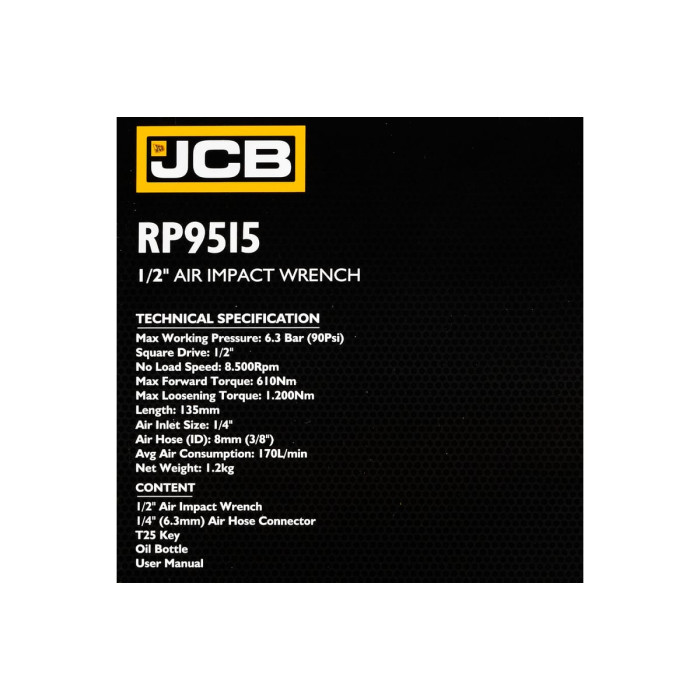 Гайковерт пневматичний 1/2" 610 Нм JCB Tools JCB-RP9515