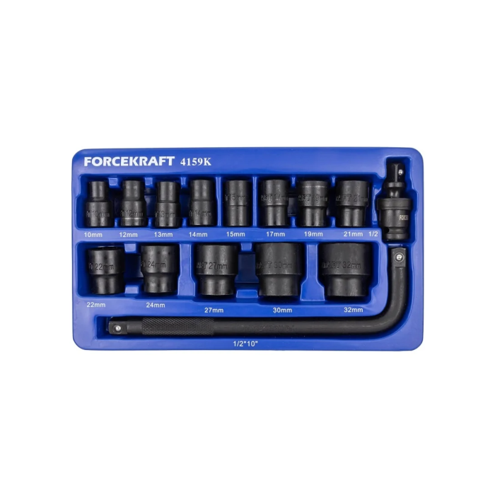 Набор ударных головок в ложементе 1/2", 15 пр. (6-гр.) (10-32 мм) FORCEKRAFT FK-4159K