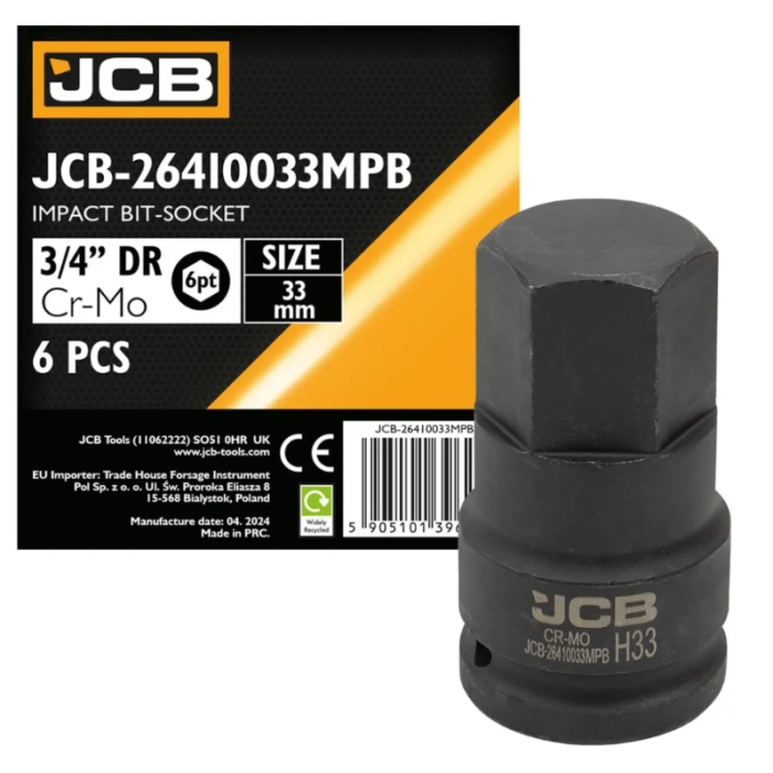 Impact socket HEX 3/4" 33 mm JCB Tools JCB-26410033MPB
