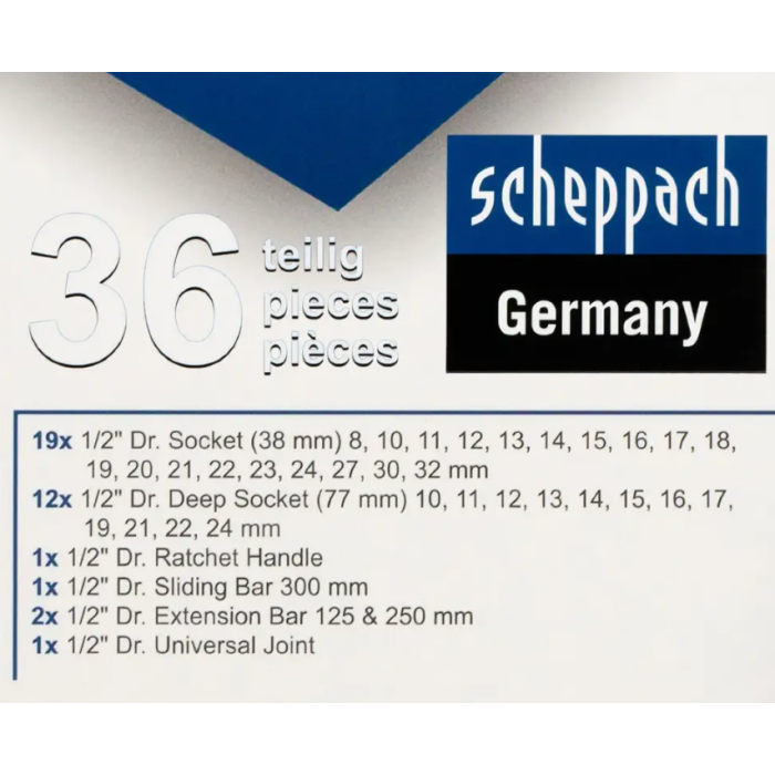 Combination tool set 36 pcs. 1/2" (6-gr.) (8-32 mm) Scheppach SCH-4362M