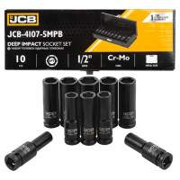 Set of deep impact sockets in a metal case 10 pcs. 1/2" (6-gr.) JCB Tools JCB-4107-5MPB