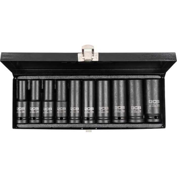 Set of deep impact sockets in a metal case 10 pcs. 1/2" (6-gr.) JCB Tools JCB-4107-5MPB