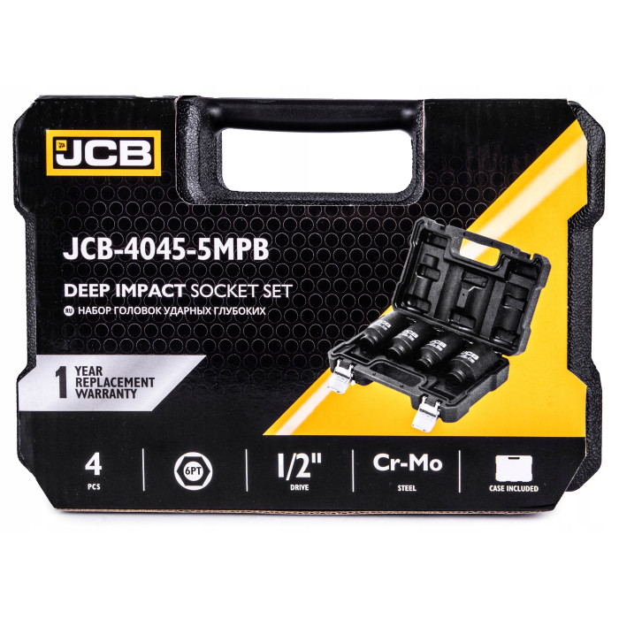 набор головок ударных глубоких 4 ед. 1/2" (6-гр.) (34, 36, 38, 41 мм) JCB Tools JCB-4045-5MPB