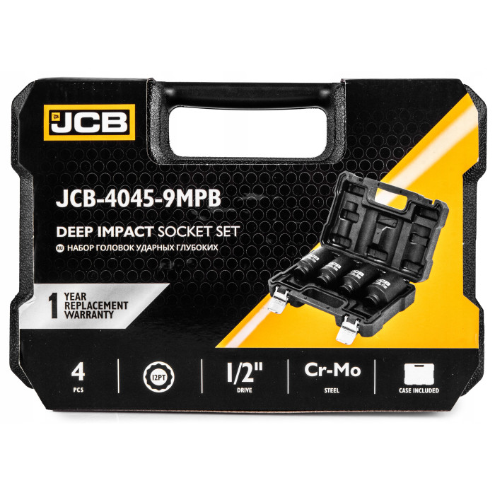 набор головок ударных глубоких 4 ед. 1/2" (12-гр.) (34, 36, 38, 41 мм) JCB Tools JCB-4045-9MPB