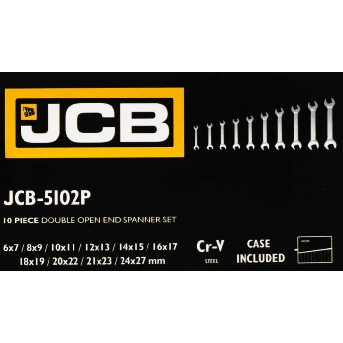 Набор рожковых ключей в чехле 10 пр. (6-27 мм) JCB Tools JCB-5102P