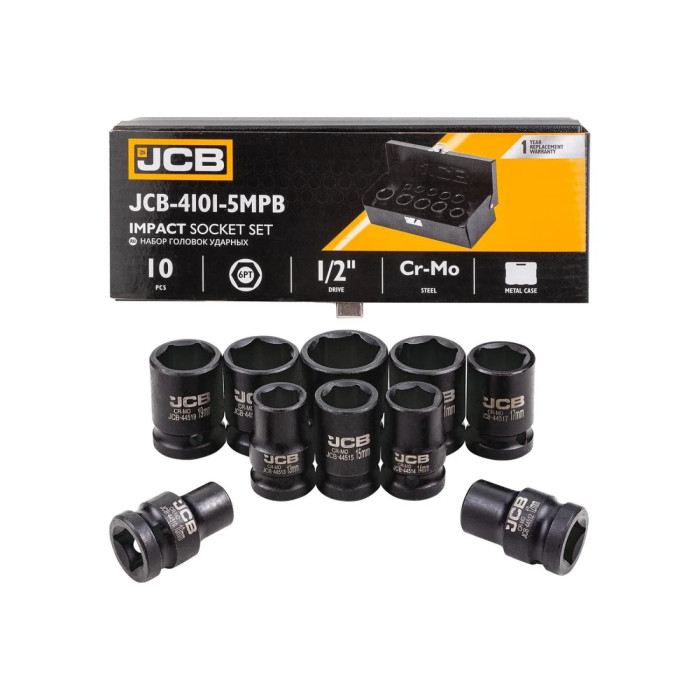 Набір головок ударних в металевому кейсі 10 од. 1/2" (6-гр.) JCB Tools JCB-4101-5MPB