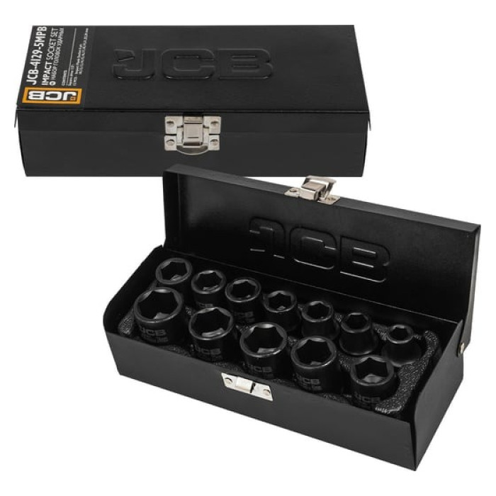 Set of impact sockets in a metal case 12 pcs. 1/2" (6-gr.) JCB Tools JCB-4129-5MPB