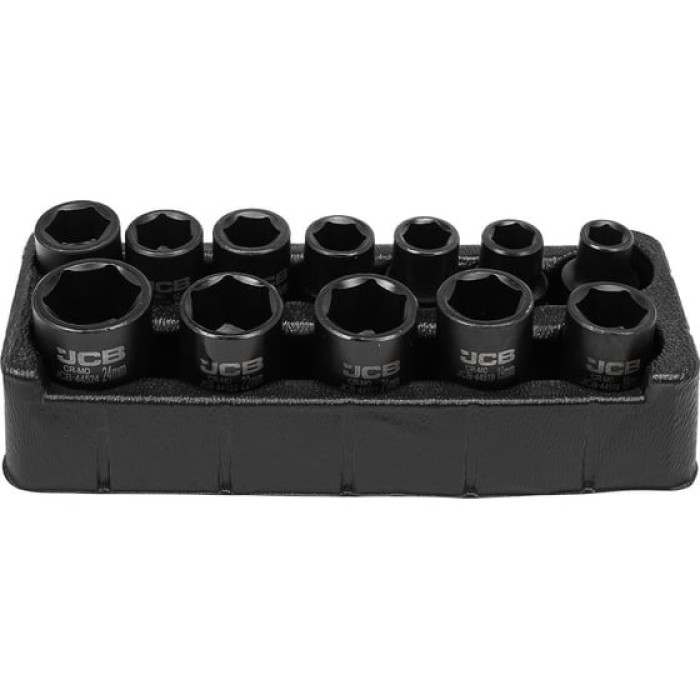 Set of impact sockets in a metal case 12 pcs. 1/2" (6-gr.) JCB Tools JCB-4129-5MPB
