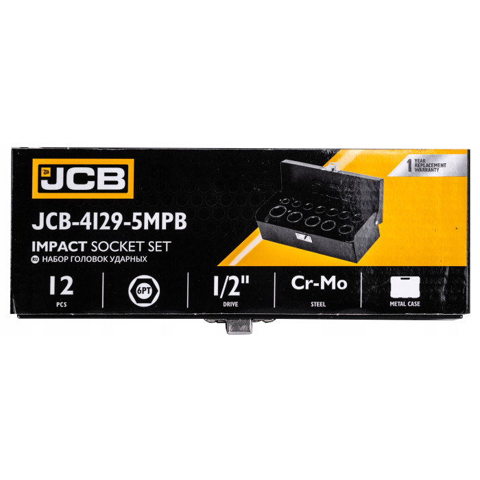 Set of impact sockets in a metal case 12 pcs. 1/2" (6-gr.) JCB Tools JCB-4129-5MPB
