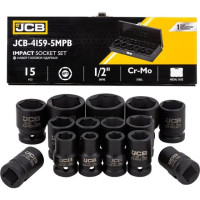 Set of impact sockets in a metal case 15 pcs. 1/2" (6-gr.) JCB Tools JCB-4159-5MPB