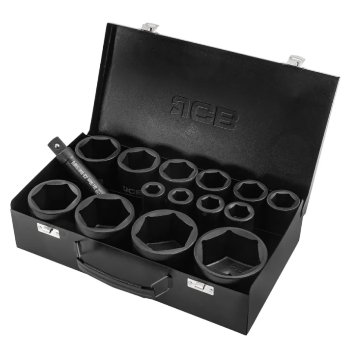 Set of deep impact sockets in a metal case 14 pcs. 3/4'' (6-gr.) (17-65 mm) JCB Tools JCB-6142-5MPB