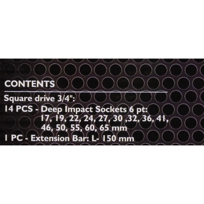 Set of deep impact sockets in a metal case 14 pcs. 3/4'' (6-gr.) (17-65 mm) JCB Tools JCB-6142-5MPB