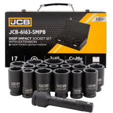 Set of deep impact sockets in a metal case 17 pcs. 3/4'' (6-gr.) (17-50 mm) JCB Tools JCB-6163-5MPB