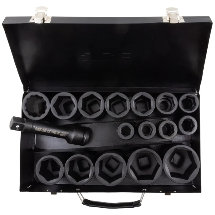 Set of deep impact sockets in a metal case 17 pcs. 3/4'' (6-gr.) (17-50 mm) JCB Tools JCB-6163-5MPB