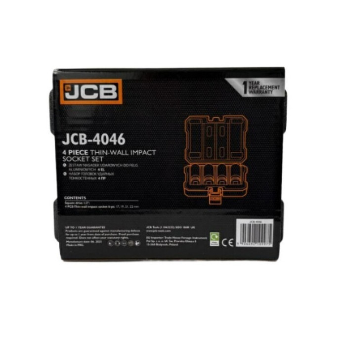 1/2" impact socket set for alloy wheels 4 pcs. (17, 19, 21, 22 mm) JCB Tools JCB-4046