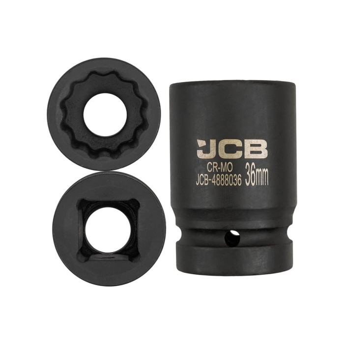 Set of deep impact sockets in a metal case 1'', 7 pcs. (12-gr.) (24-46 mm) JCB Tools JCB-8072-9MPB